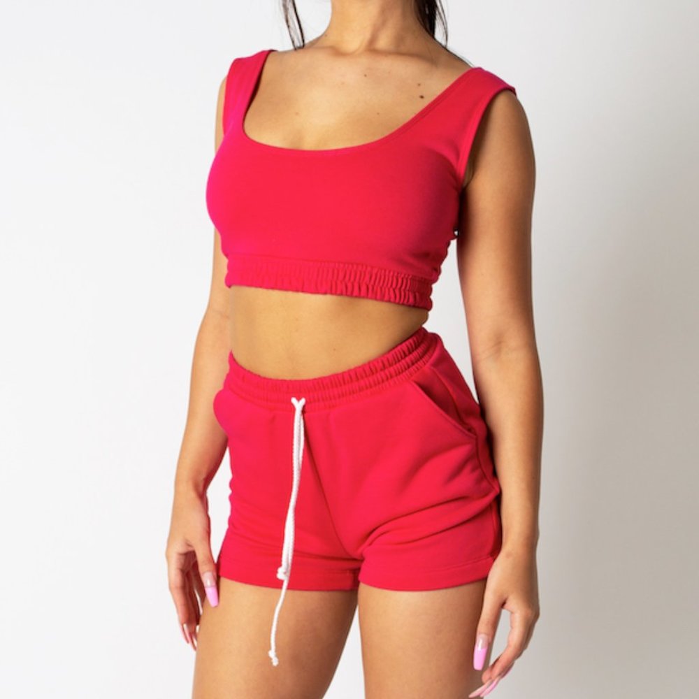 Hot Pink Sweat Short Tank Set